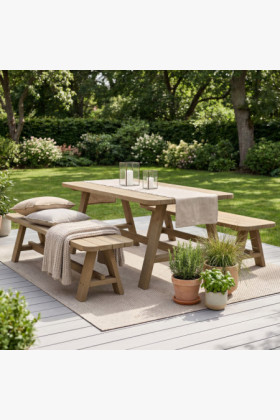 Lucfenyő kerti garnitúra asztal és 2 pad szürke lakkozott felülettel